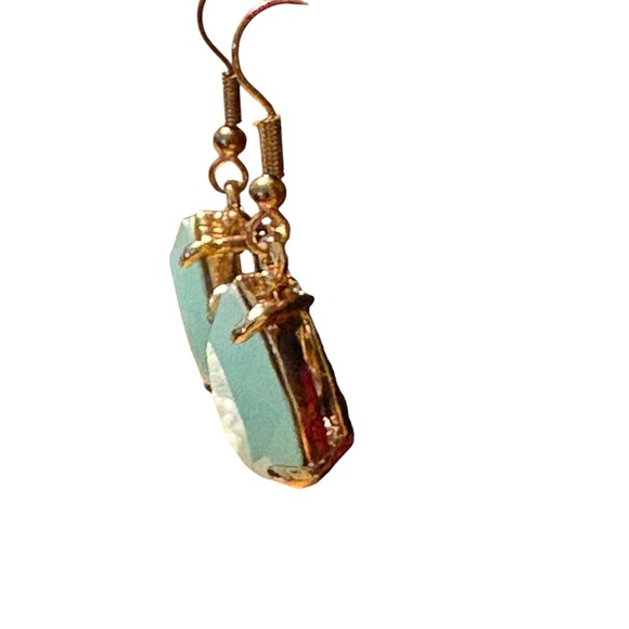 Mint Green in Gold Tone Setting Teardrop Dangle Earrings - Picture 5 of 7